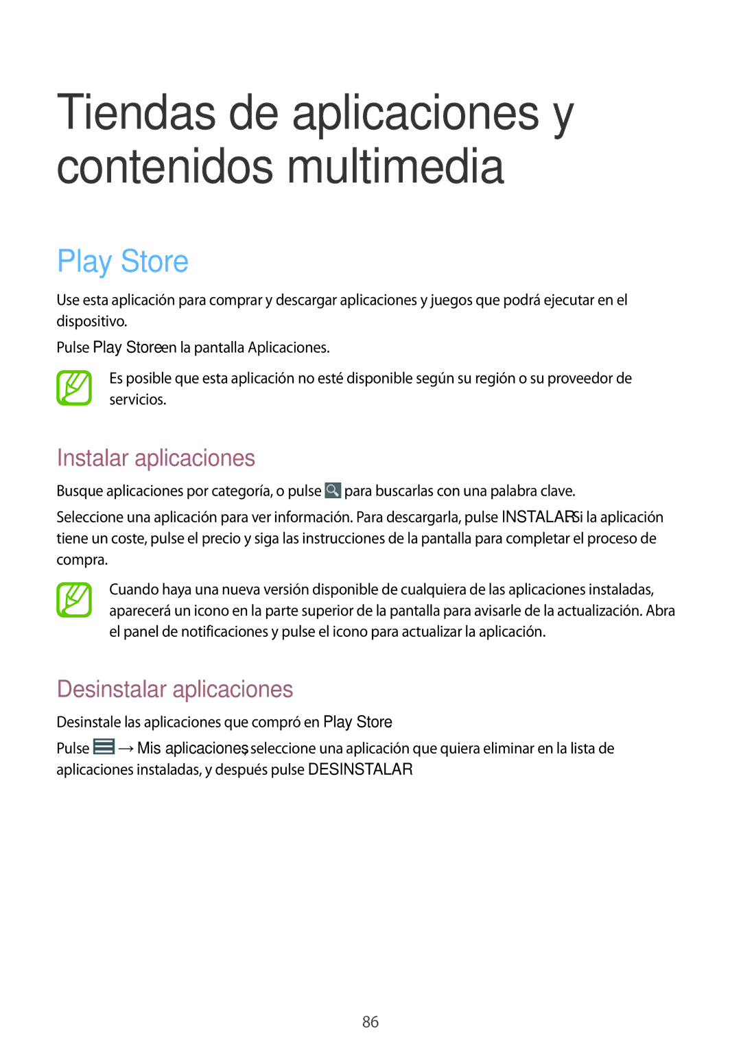 Samsung SM-T3150ZWAATL manual Tiendas de aplicaciones y contenidos multimedia, Play Store 