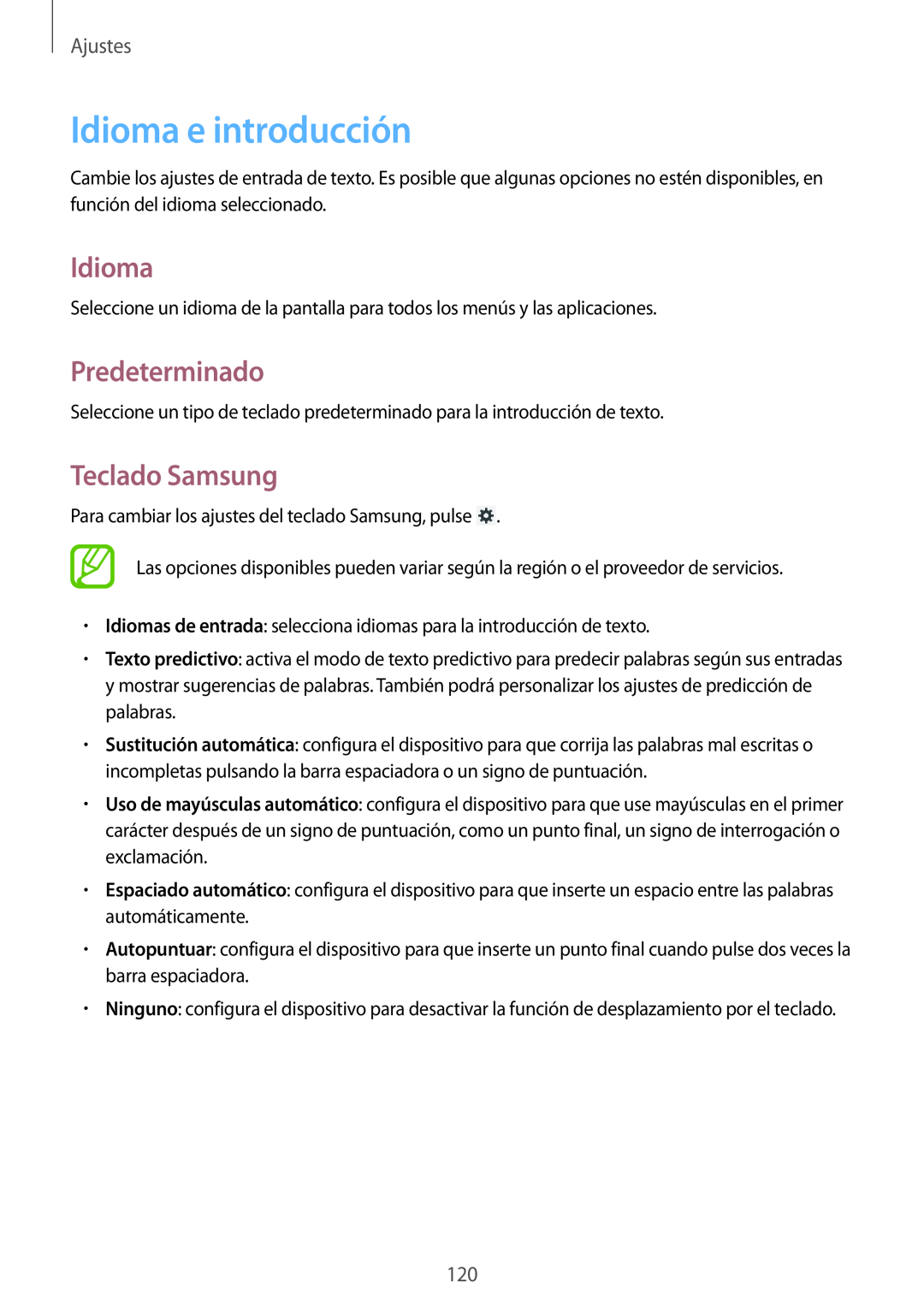 Samsung SM-T3150ZWAATL manual Idioma e introducción, Predeterminado, Teclado Samsung, Ajustes 