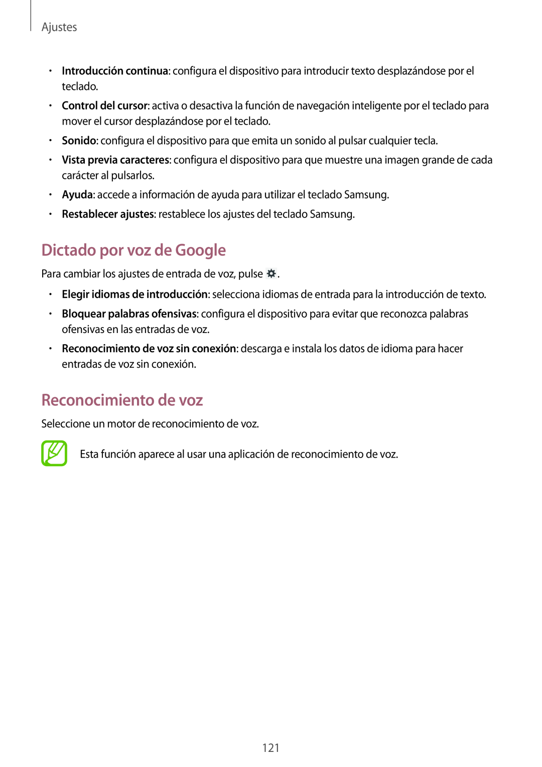 Samsung SM-T3150ZWAATL manual Dictado por voz de Google, Reconocimiento de voz, Ajustes 
