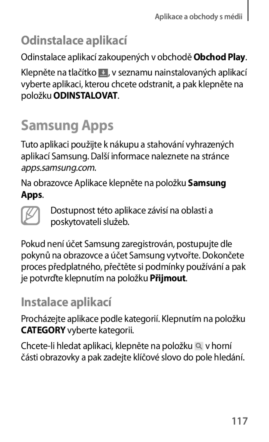 Samsung SM-T3150ZWAMAX, SM-T3150ZWAAUT, SM-T3150ZWAXEZ manual Samsung Apps, 117 