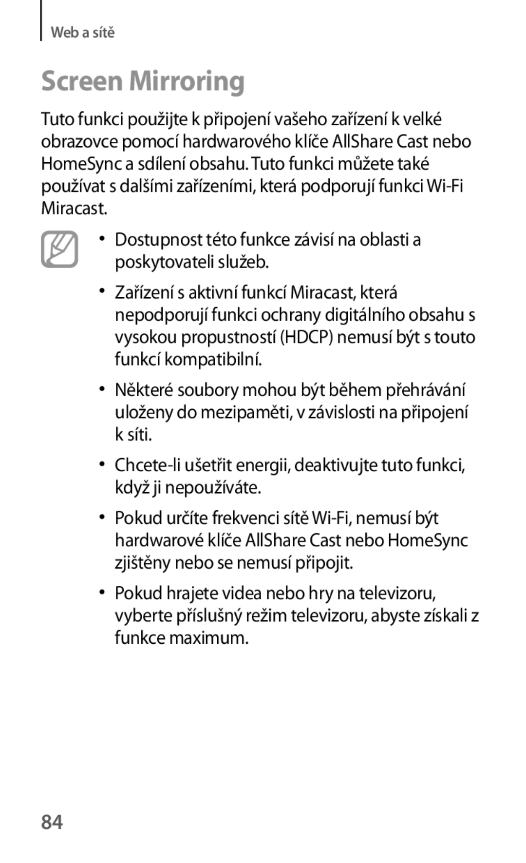 Samsung SM-T3150ZWAMAX, SM-T3150ZWAAUT, SM-T3150ZWAXEZ manual Screen Mirroring 