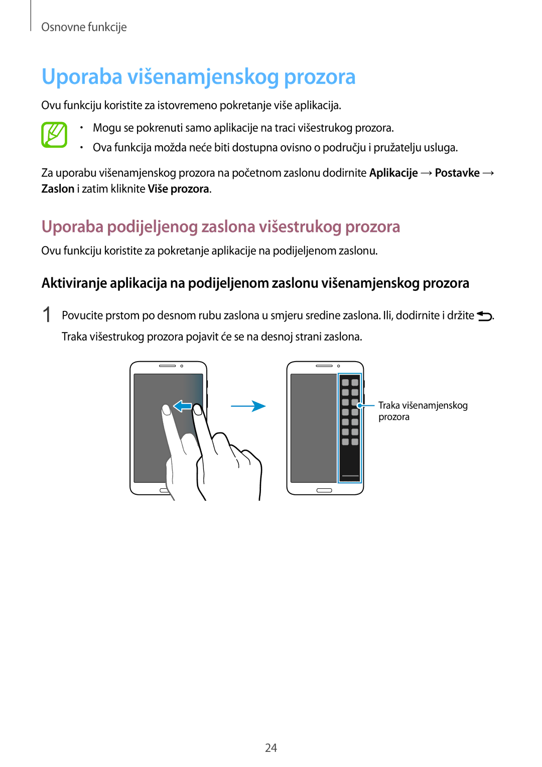 Samsung SM-T3150ZWACRO, SM-T3150MKACRO Uporaba višenamjenskog prozora, Uporaba podijeljenog zaslona višestrukog prozora 