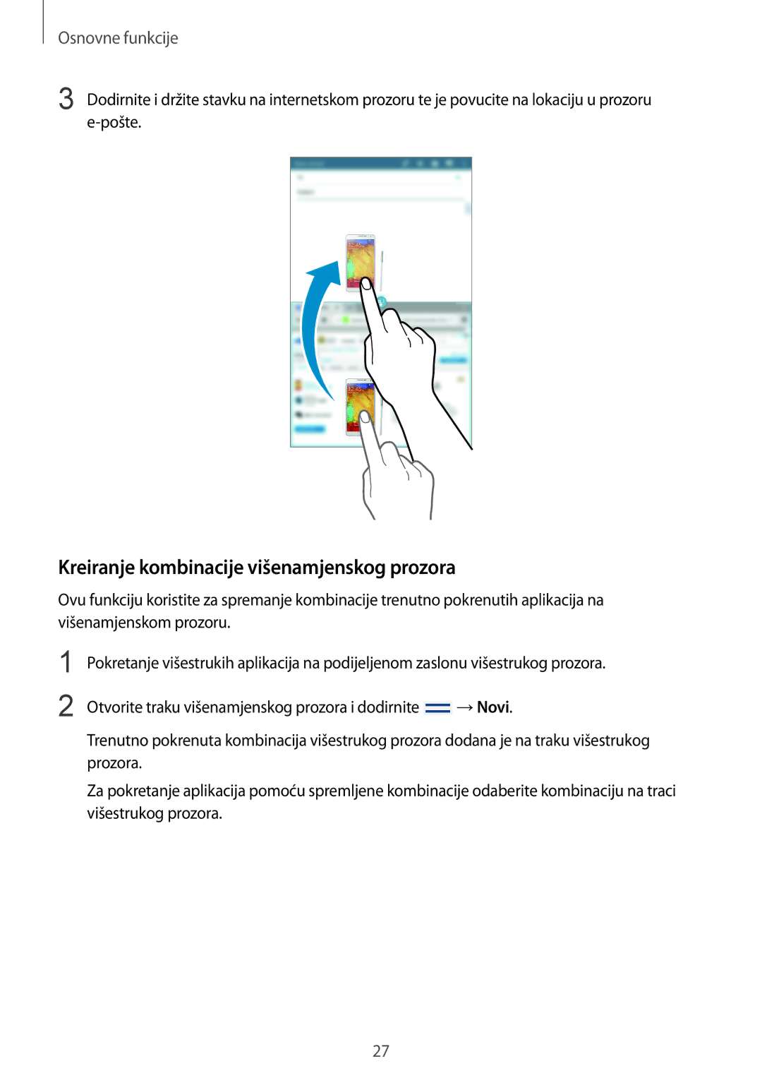 Samsung SM-T3150MKACRO, SM-T3150ZWACRO manual Kreiranje kombinacije višenamjenskog prozora 