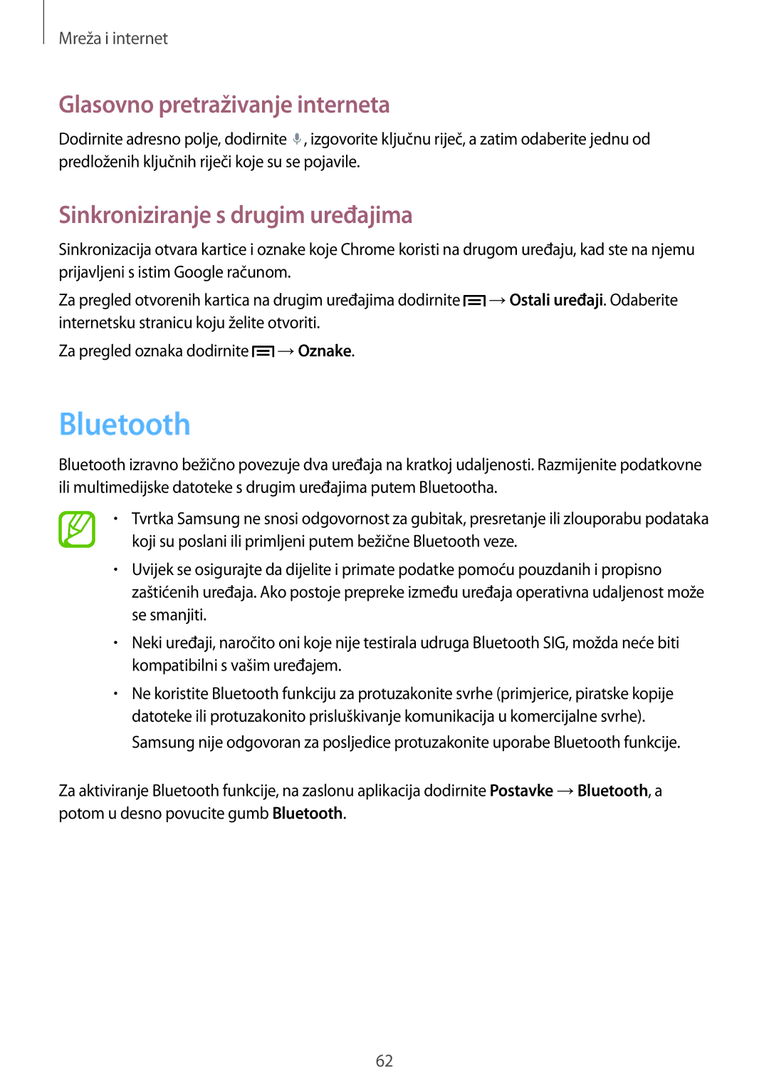 Samsung SM-T3150ZWACRO, SM-T3150MKACRO manual Bluetooth, Sinkroniziranje s drugim uređajima 