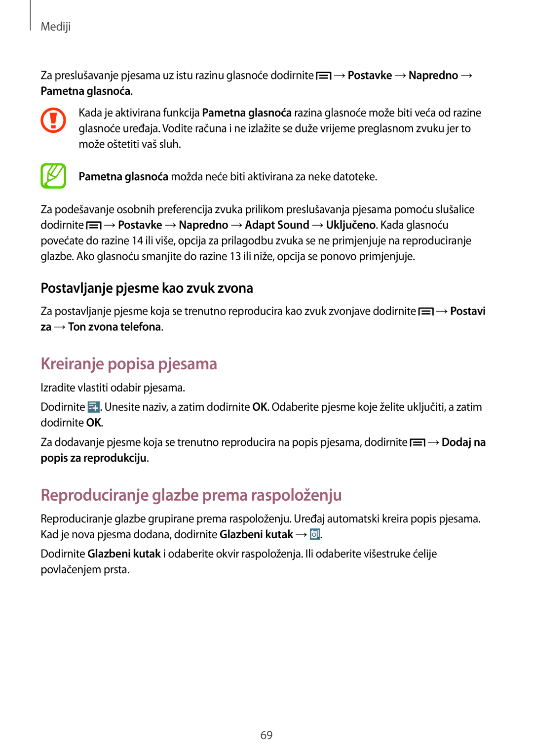 Samsung SM-T3150MKACRO manual Kreiranje popisa pjesama, Reproduciranje glazbe prema raspoloženju, Popis za reprodukciju 