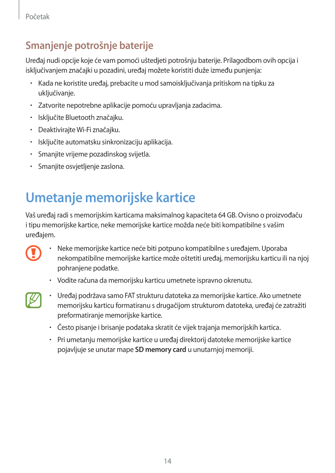 Samsung SM-T3150ZWACRO, SM-T3150MKACRO manual Umetanje memorijske kartice, Smanjenje potrošnje baterije 