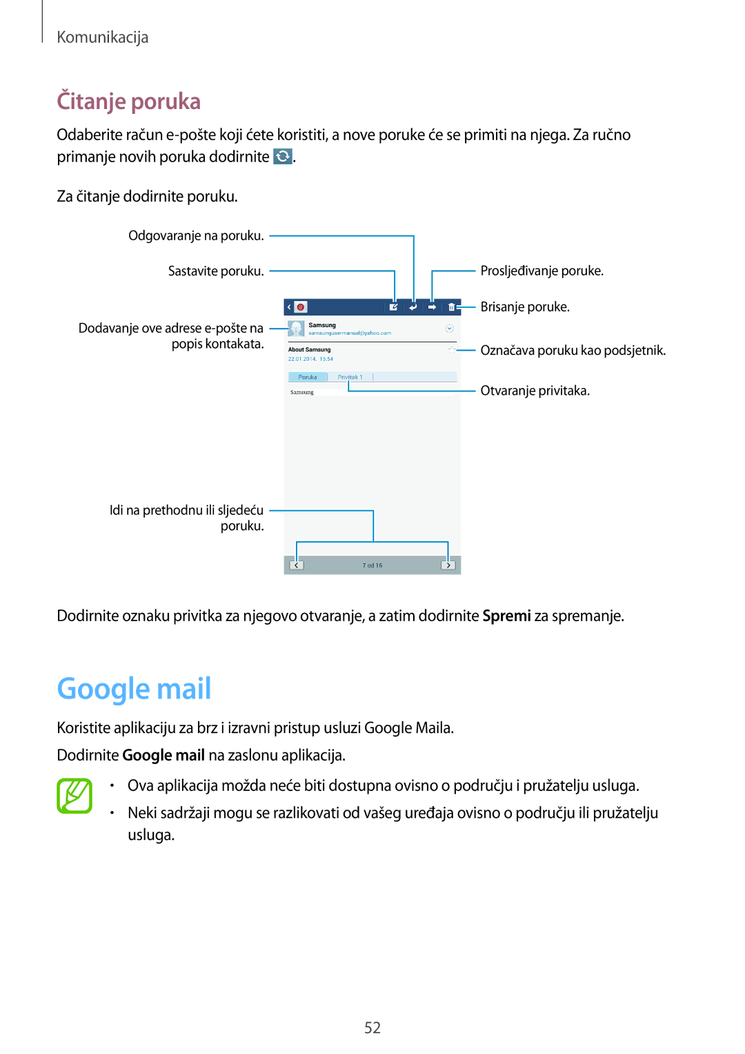 Samsung SM-T3150ZWACRO, SM-T3150MKACRO manual Google mail, Čitanje poruka 