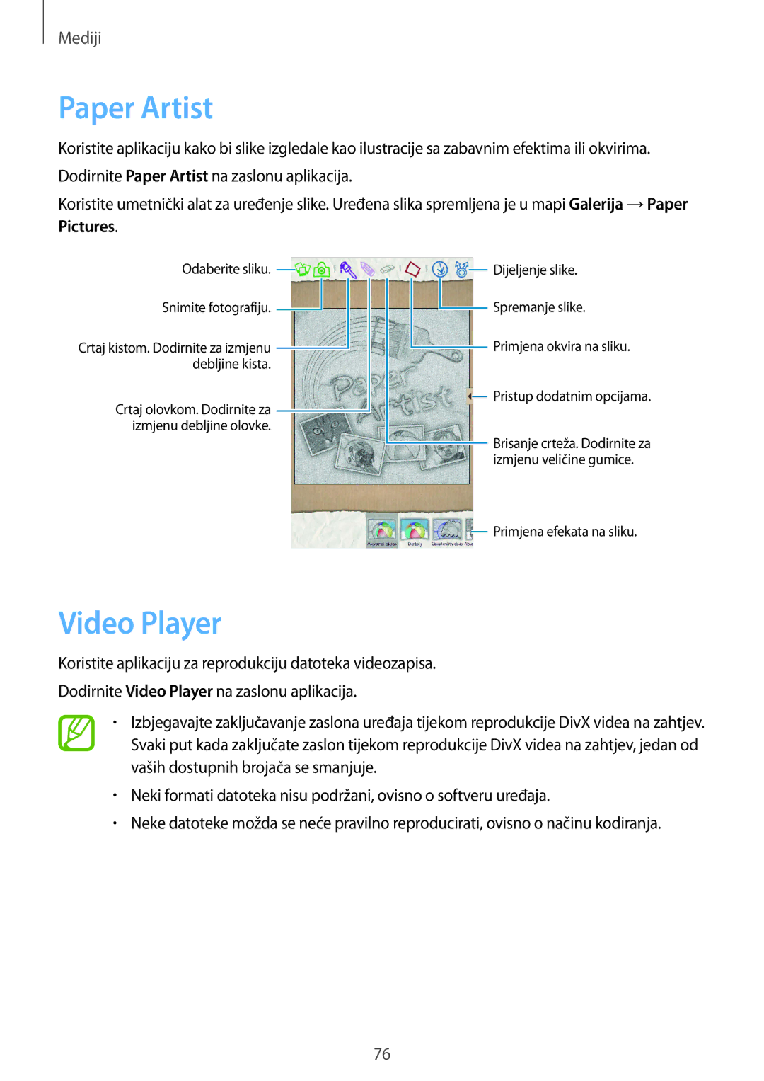 Samsung SM-T3150ZWACRO, SM-T3150MKACRO manual Paper Artist, Video Player, Pictures 