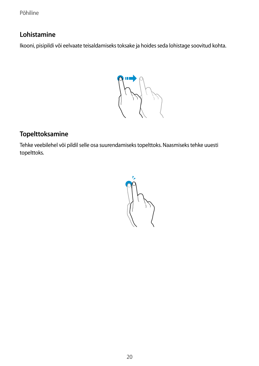 Samsung SM-T3150ZWASEB manual Lohistamine, Topelttoksamine 