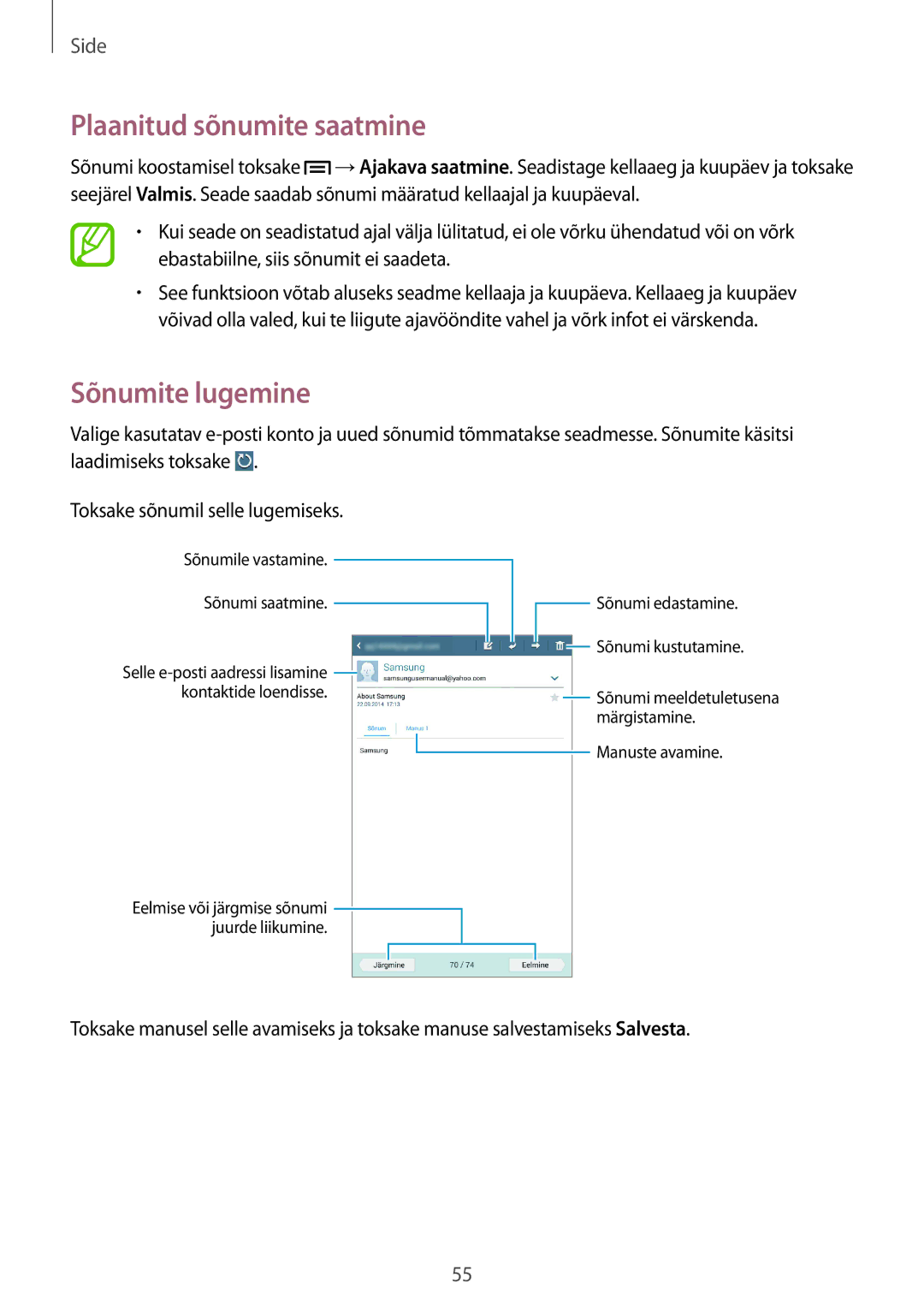 Samsung SM-T3150ZWASEB manual Sõnumite lugemine 