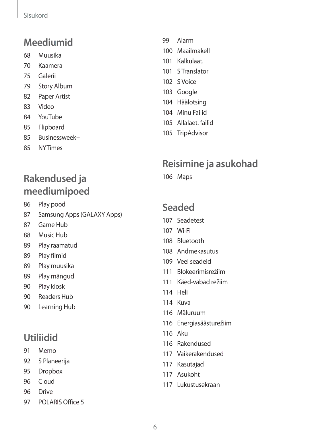 Samsung SM-T3150ZWASEB manual Reisimine ja asukohad 