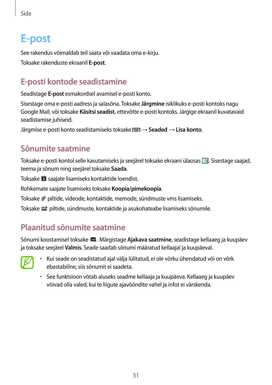 Samsung SM-T3150ZWASEB manual Posti kontode seadistamine 