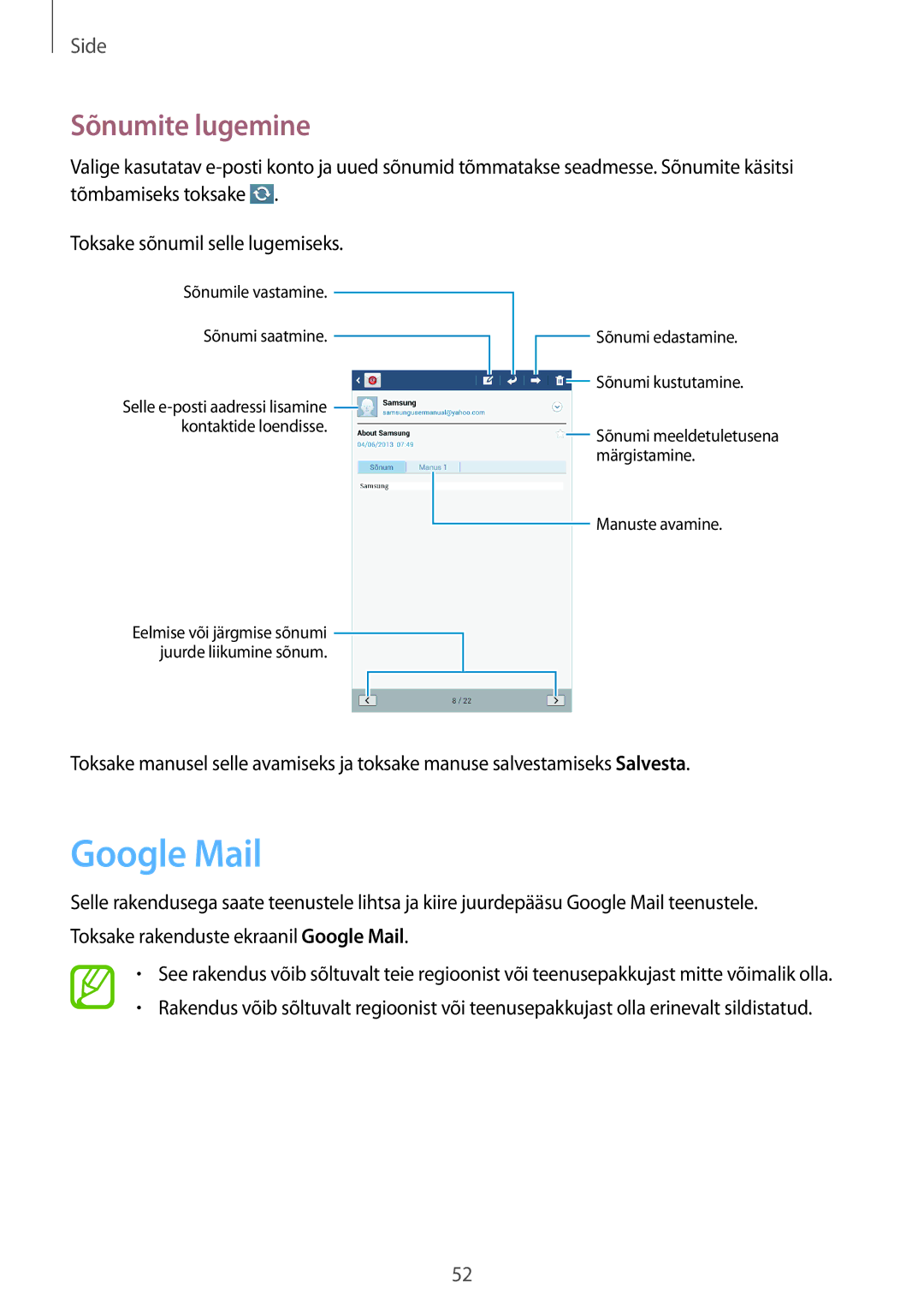 Samsung SM-T3150ZWASEB manual Google Mail, Sõnumite lugemine 