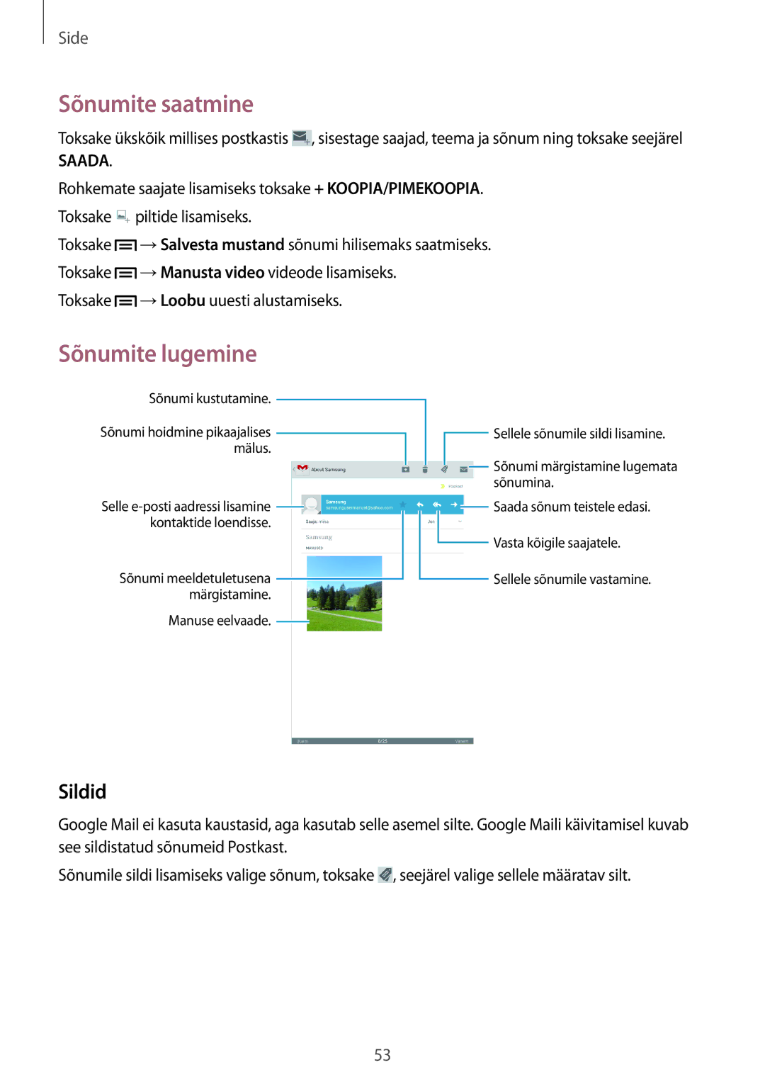 Samsung SM-T3150ZWASEB manual Sildid, Saada 