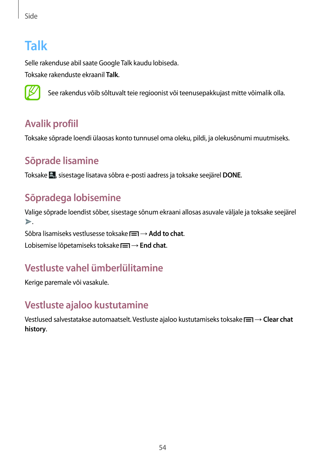 Samsung SM-T3150ZWASEB manual Talk 