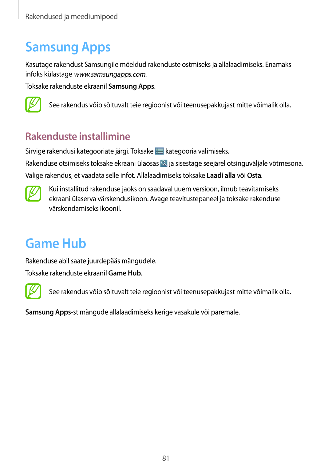 Samsung SM-T3150ZWASEB manual Samsung Apps, Game Hub 