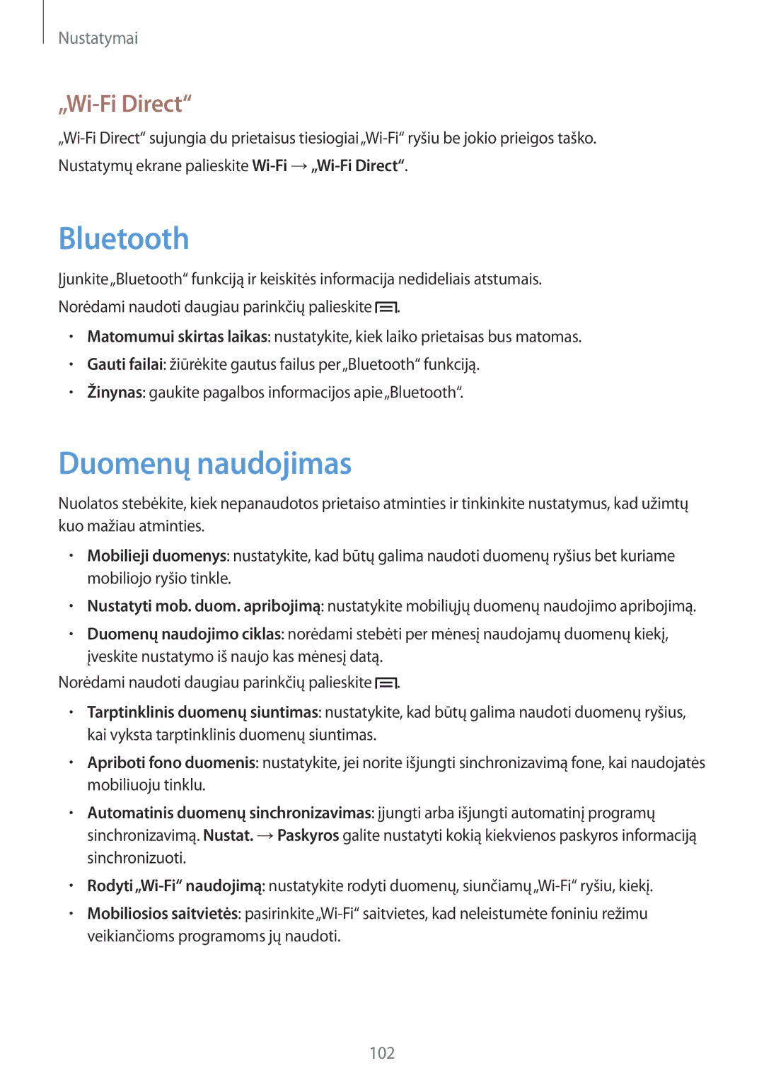 Samsung SM-T3150ZWASEB manual Duomenų naudojimas, „Wi-Fi Direct 