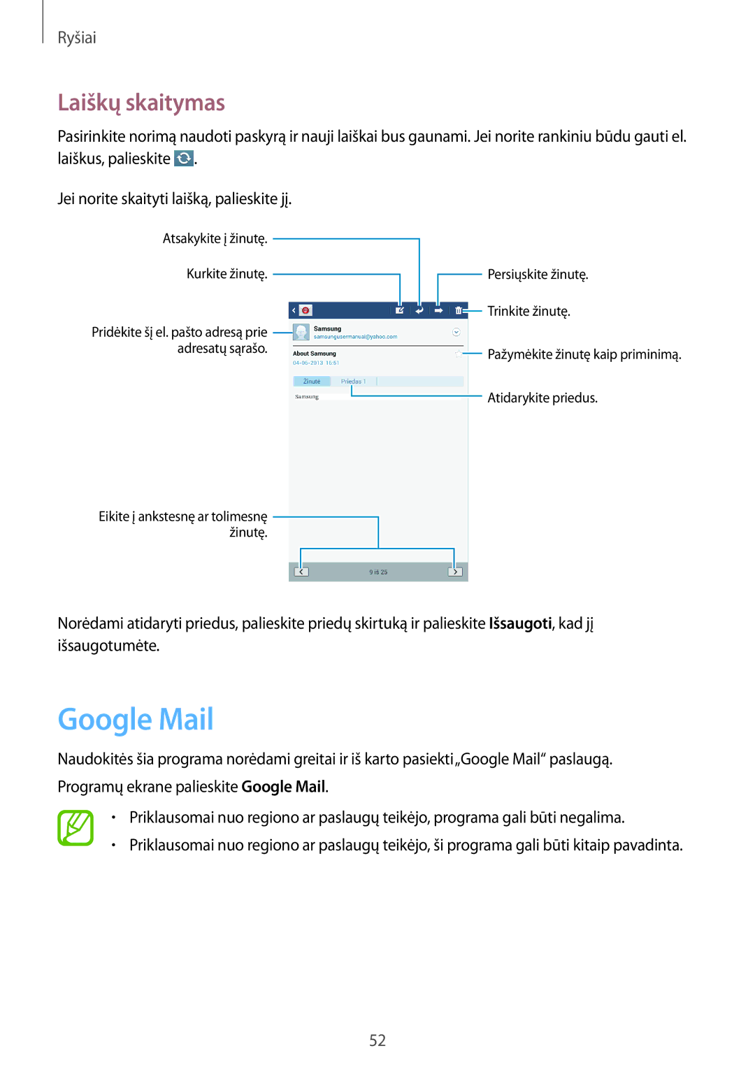 Samsung SM-T3150ZWASEB manual Google Mail, Laiškų skaitymas 