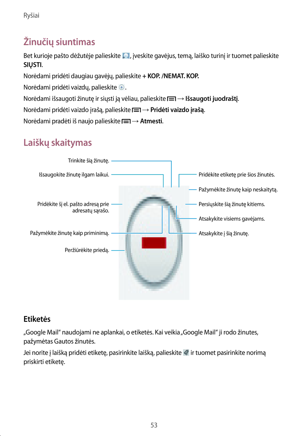 Samsung SM-T3150ZWASEB manual Etiketės, Siųsti 