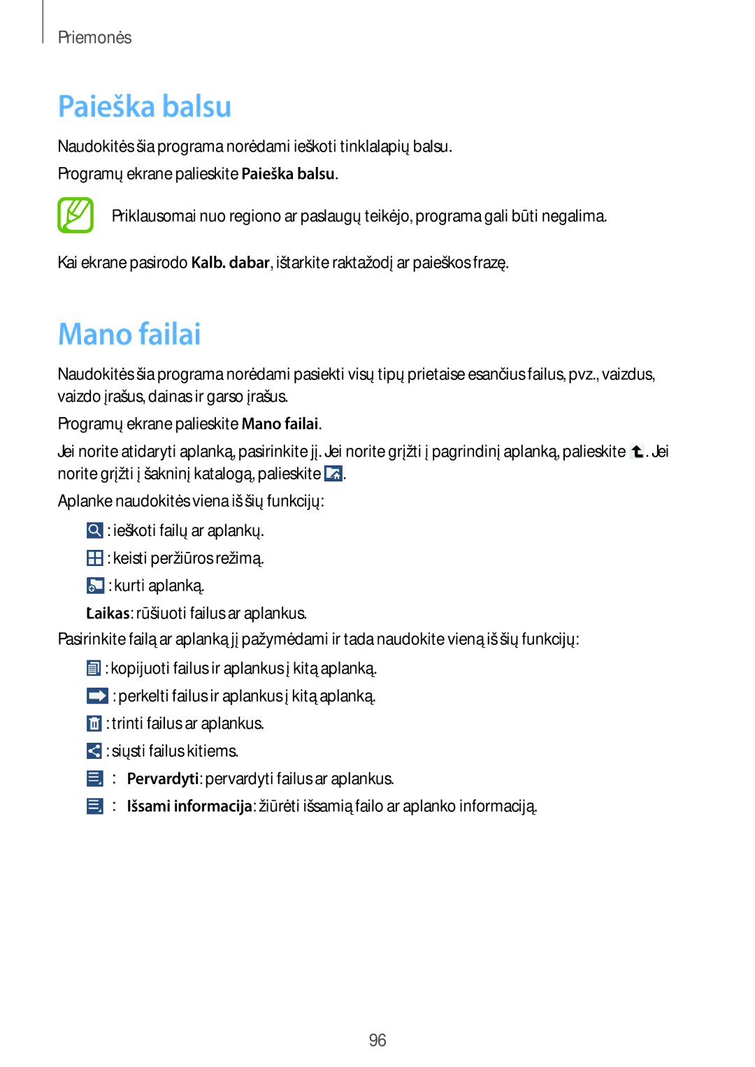 Samsung SM-T3150ZWASEB manual Paieška balsu, Mano failai 