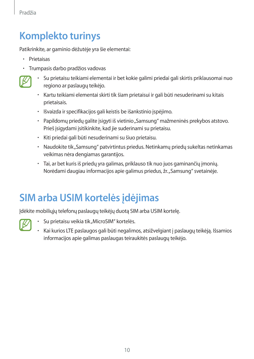 Samsung SM-T3150ZWASEB manual Komplekto turinys, SIM arba Usim kortelės įdėjimas 