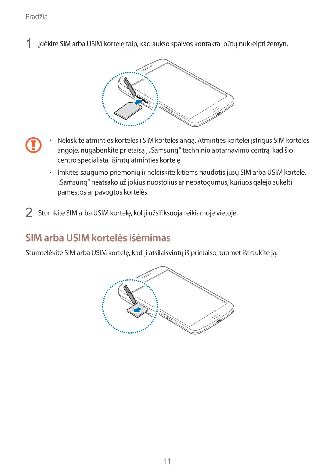 Samsung SM-T3150ZWASEB manual SIM arba Usim kortelės išėmimas 