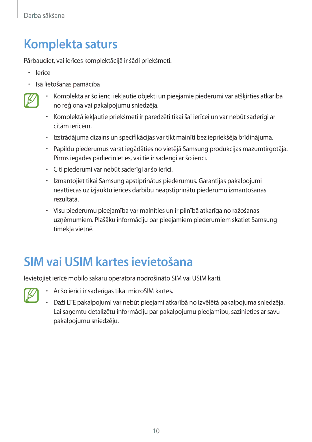 Samsung SM-T3150ZWASEB manual Komplekta saturs, SIM vai Usim kartes ievietošana 