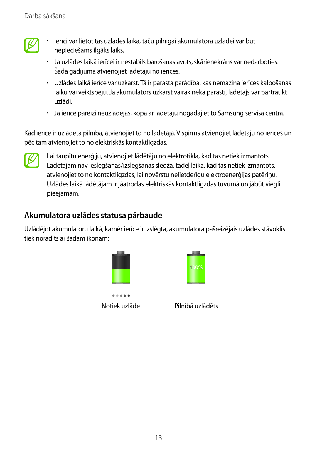 Samsung SM-T3150ZWASEB manual Akumulatora uzlādes statusa pārbaude 