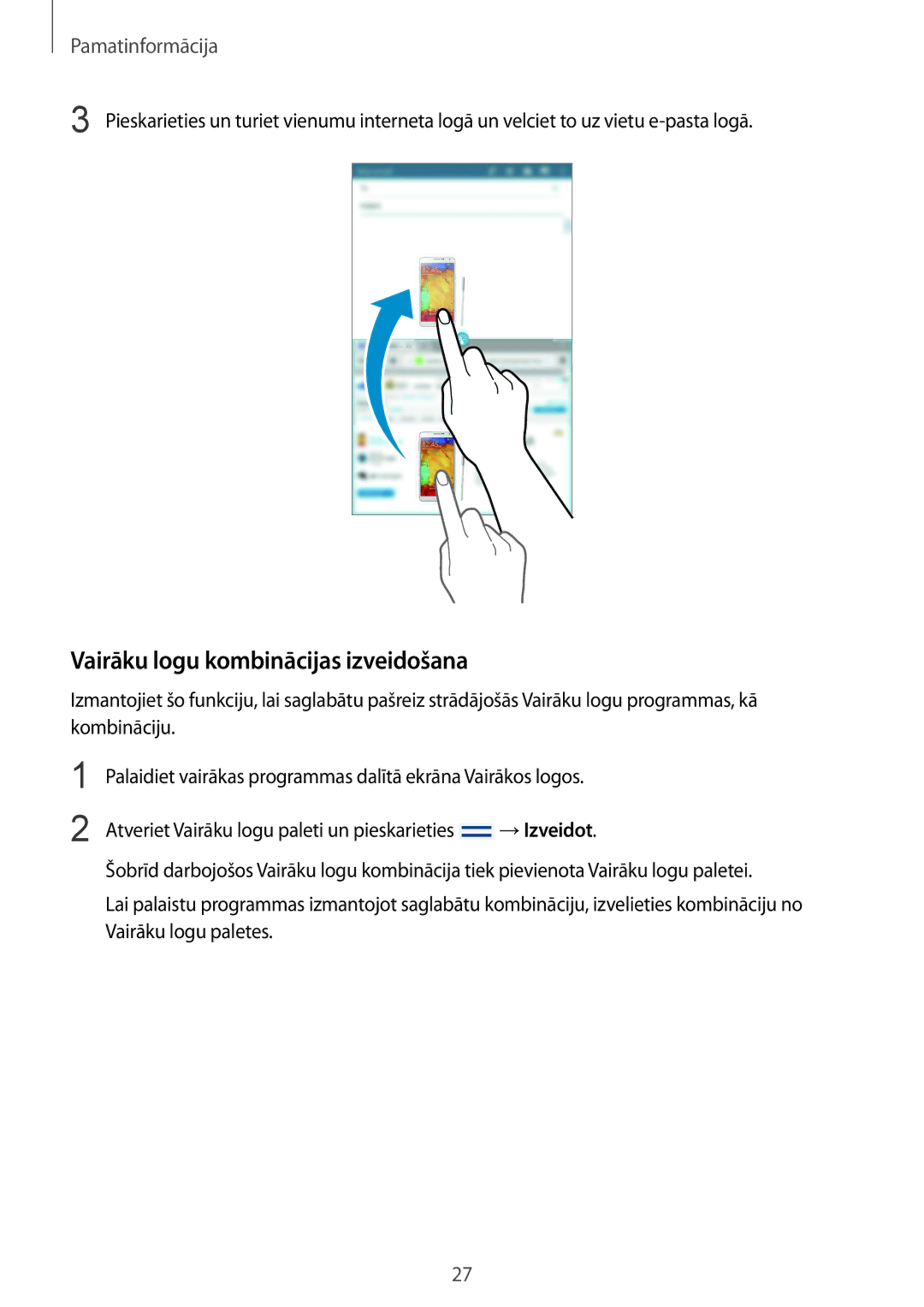 Samsung SM-T3150ZWASEB manual Vairāku logu kombinācijas izveidošana 