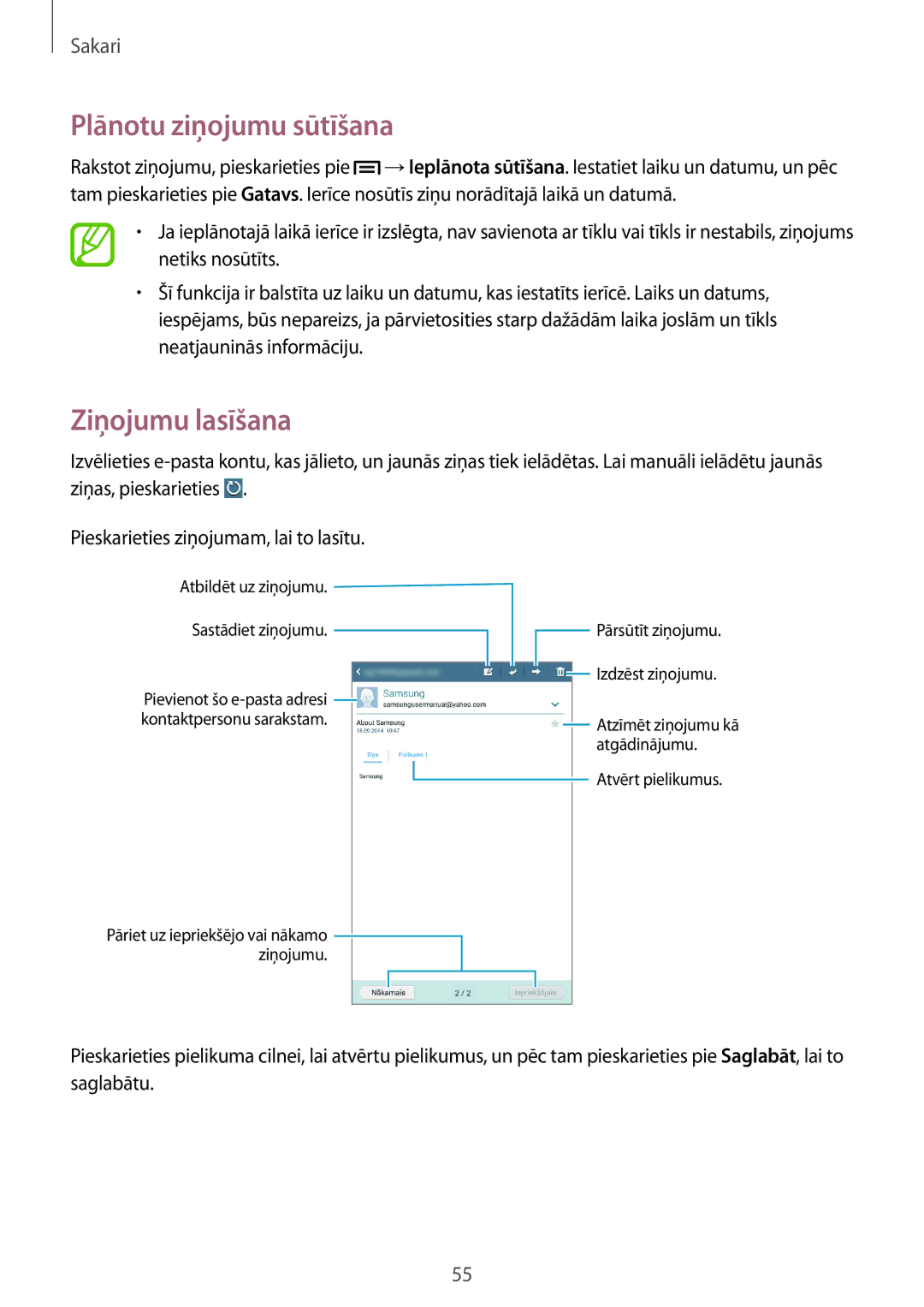 Samsung SM-T3150ZWASEB manual Ziņojumu lasīšana 