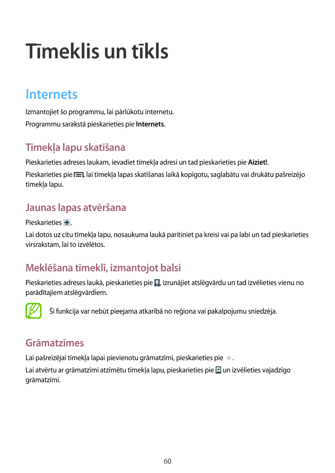 Samsung SM-T3150ZWASEB manual Tīmeklis un tīkls, Internets 