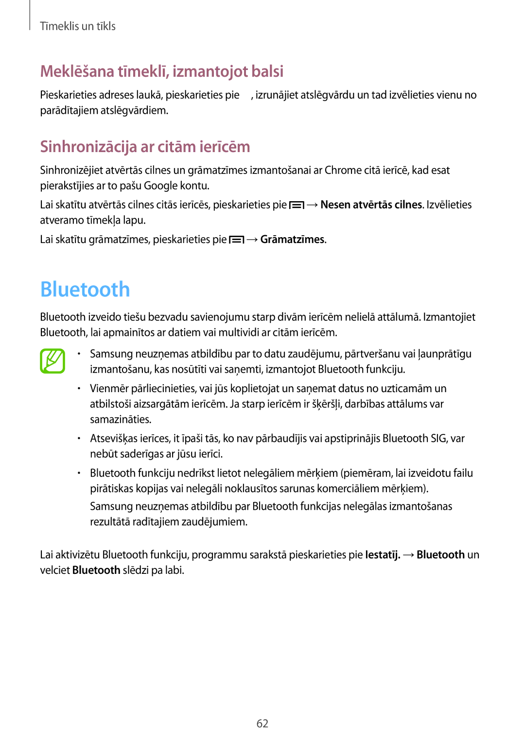 Samsung SM-T3150ZWASEB manual Bluetooth, Sinhronizācija ar citām ierīcēm 