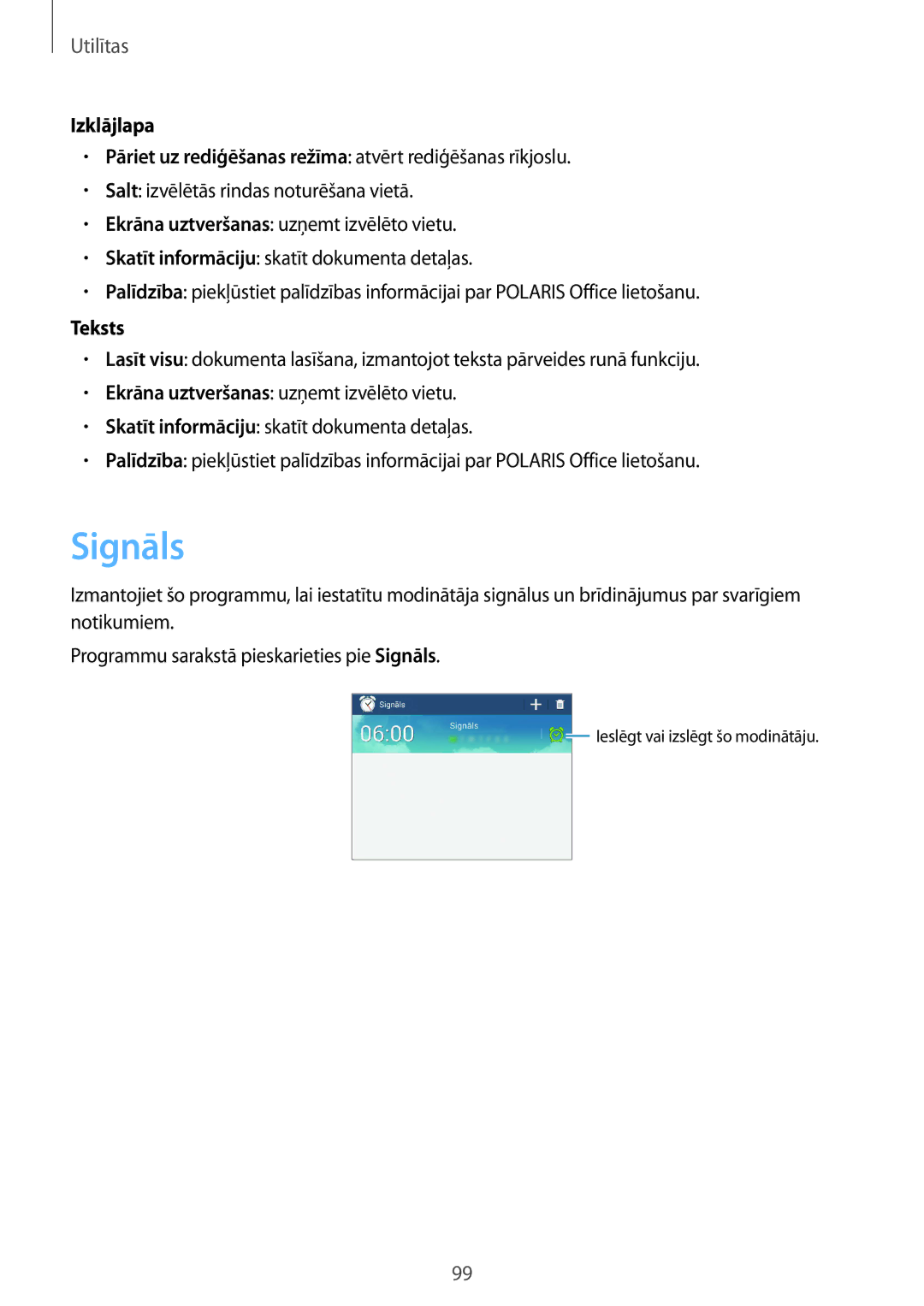 Samsung SM-T3150ZWASEB manual Signāls, Izklājlapa, Teksts 