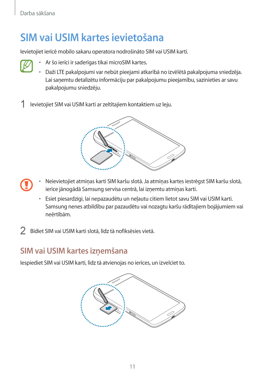 Samsung SM-T3150ZWASEB manual SIM vai Usim kartes ievietošana, SIM vai Usim kartes izņemšana 