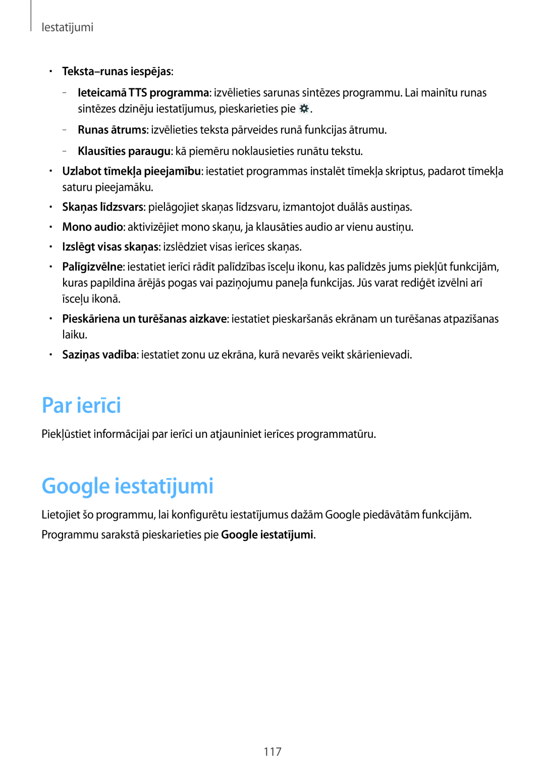 Samsung SM-T3150ZWASEB manual Par ierīci, Google iestatījumi, Teksta-runas iespējas 