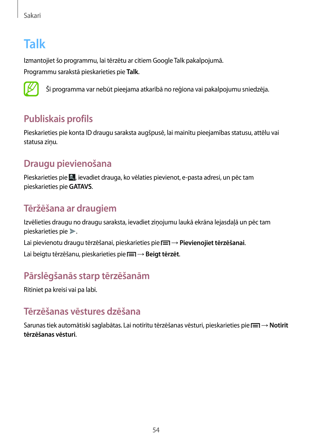 Samsung SM-T3150ZWASEB manual Talk 