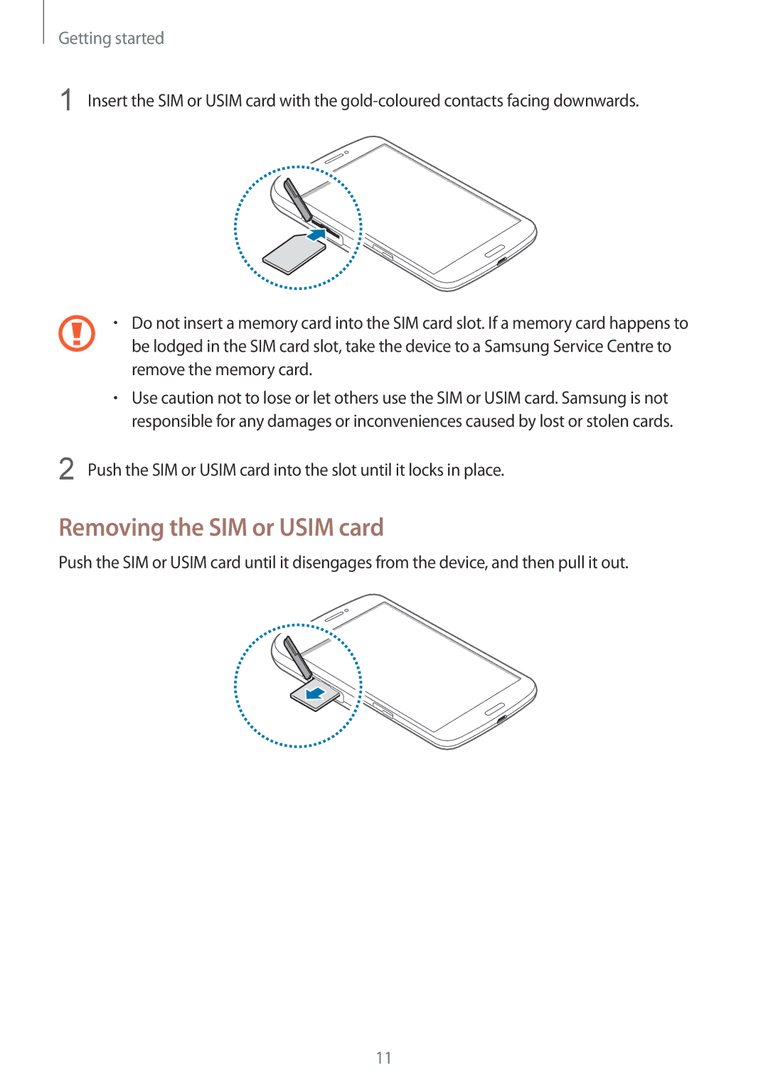 Samsung SM-T3150ZWAAUT, SM-T3150ZWAVD2, SM-T3150ZWADBT, SM-T3150ZWADTM, SM-T3150MKADBT manual Removing the SIM or Usim card 