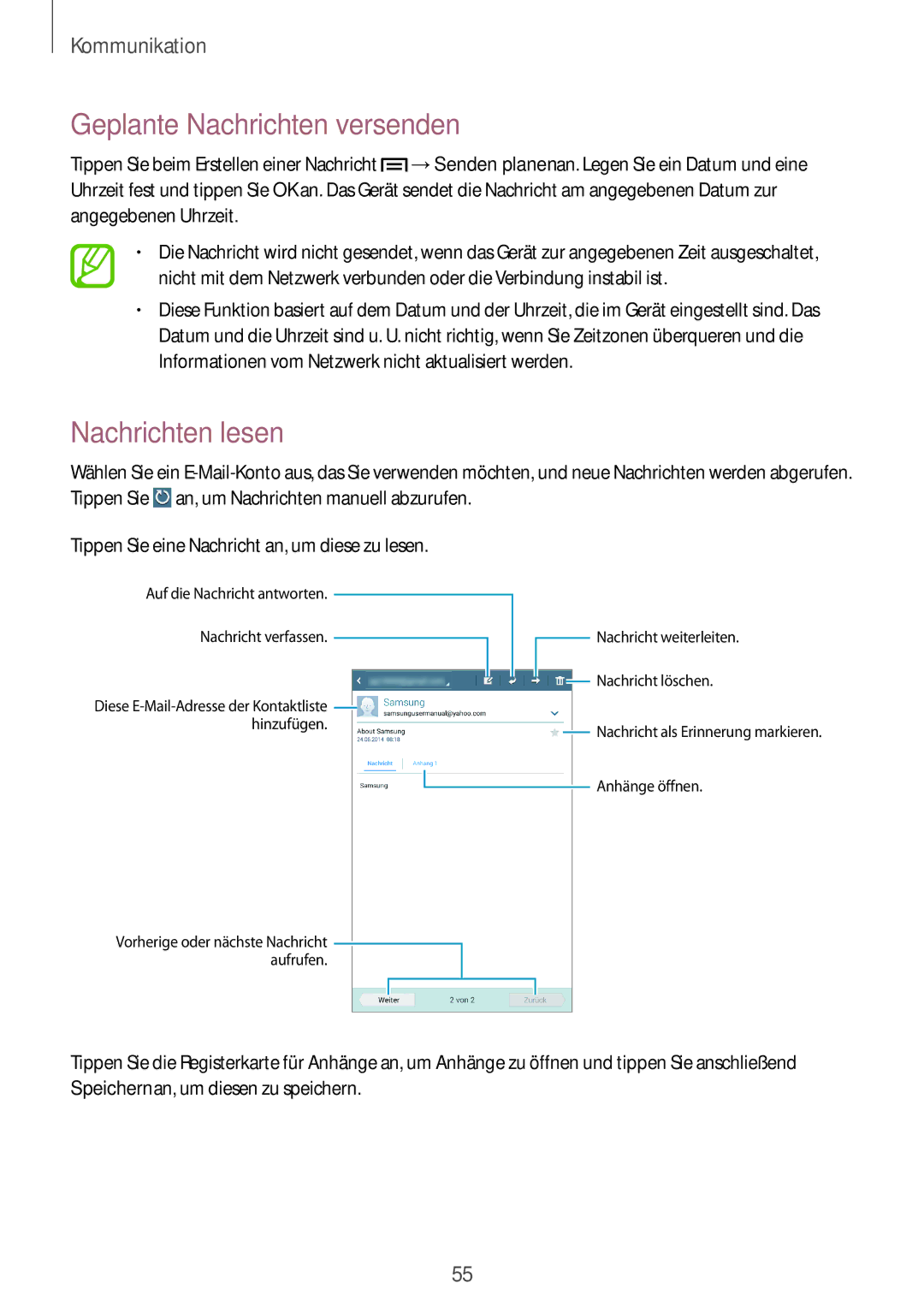 Samsung SM-T3150ZWAVD2, SM-T3150ZWADBT, SM-T3150ZWADTM, SM-T3150MKADBT, SM-T3150ZWABOG manual Nachrichten lesen 