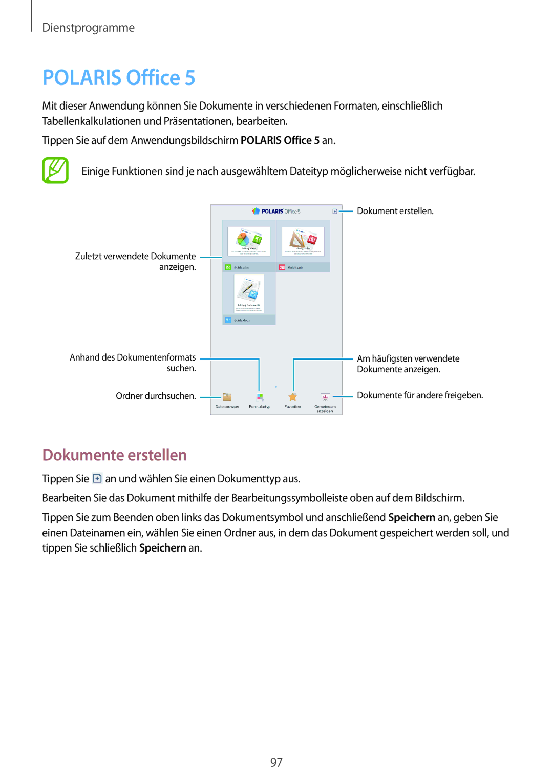 Samsung SM-T3150ZWADTM, SM-T3150ZWAVD2, SM-T3150ZWADBT, SM-T3150MKADBT, SM-T3150ZWABOG Polaris Office, Dokumente erstellen 