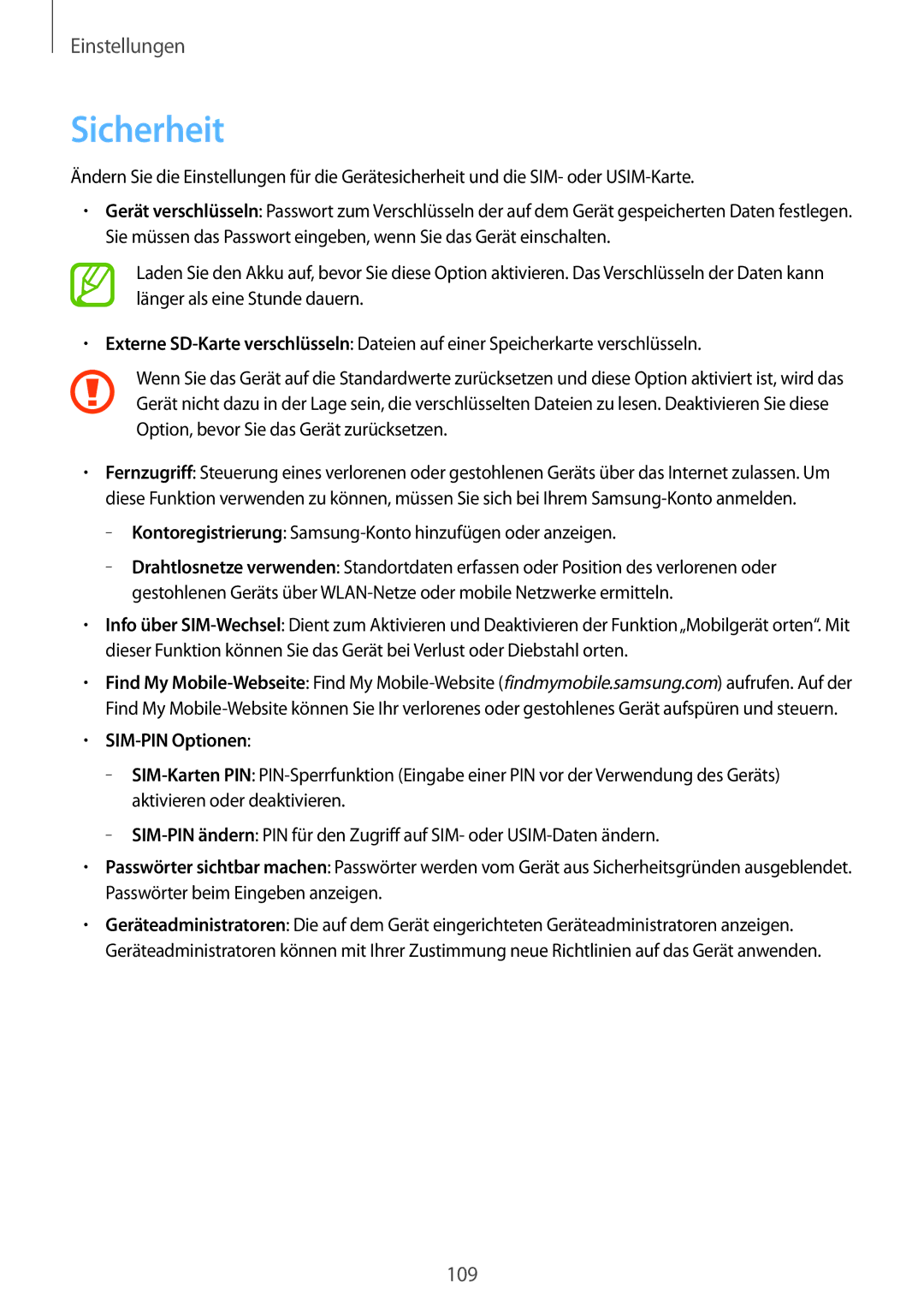 Samsung SM-T3150ZWABOG, SM-T3150ZWAVD2, SM-T3150ZWADBT, SM-T3150ZWADTM, SM-T3150MKADBT manual Sicherheit, SIM-PIN Optionen 