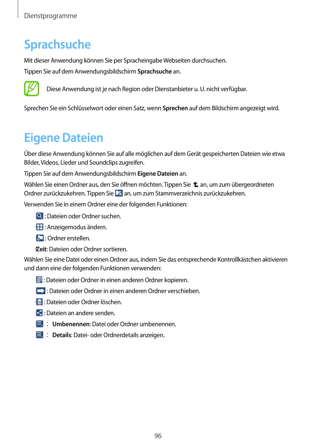 Samsung SM-T3150ZWADBT, SM-T3150ZWAVD2, SM-T3150ZWADTM, SM-T3150MKADBT, SM-T3150ZWABOG manual Sprachsuche 