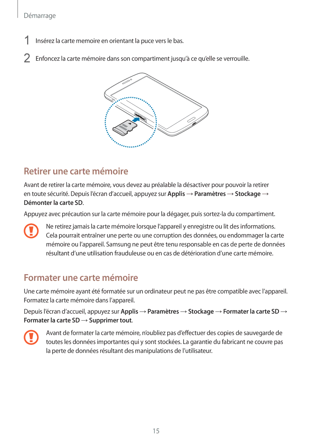 Samsung SM-T3150MKABOG, SM-T3150ZWAXEF, SM-T3150MKAXEF, SM-T3150ZWABOG Retirer une carte mémoire, Formater une carte mémoire 