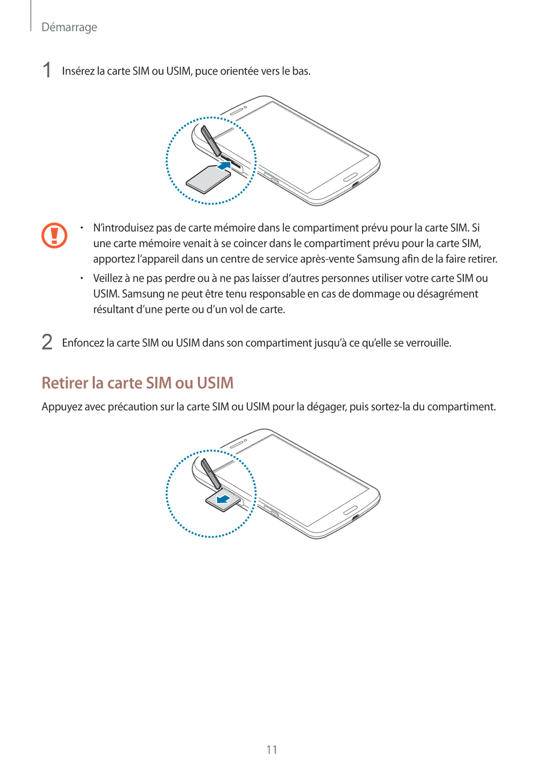 Samsung SM-T3150MKABOG, SM-T3150ZWAXEF, SM-T3150MKAXEF, SM-T3150ZWABOG manual Retirer la carte SIM ou Usim 