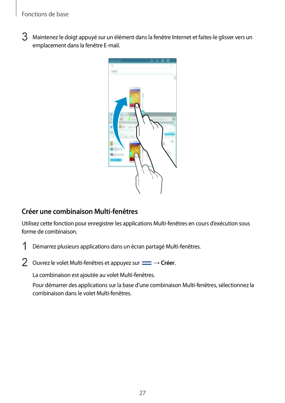 Samsung SM-T3150MKABOG, SM-T3150ZWAXEF, SM-T3150MKAXEF, SM-T3150ZWABOG manual Créer une combinaison Multi-fenêtres 