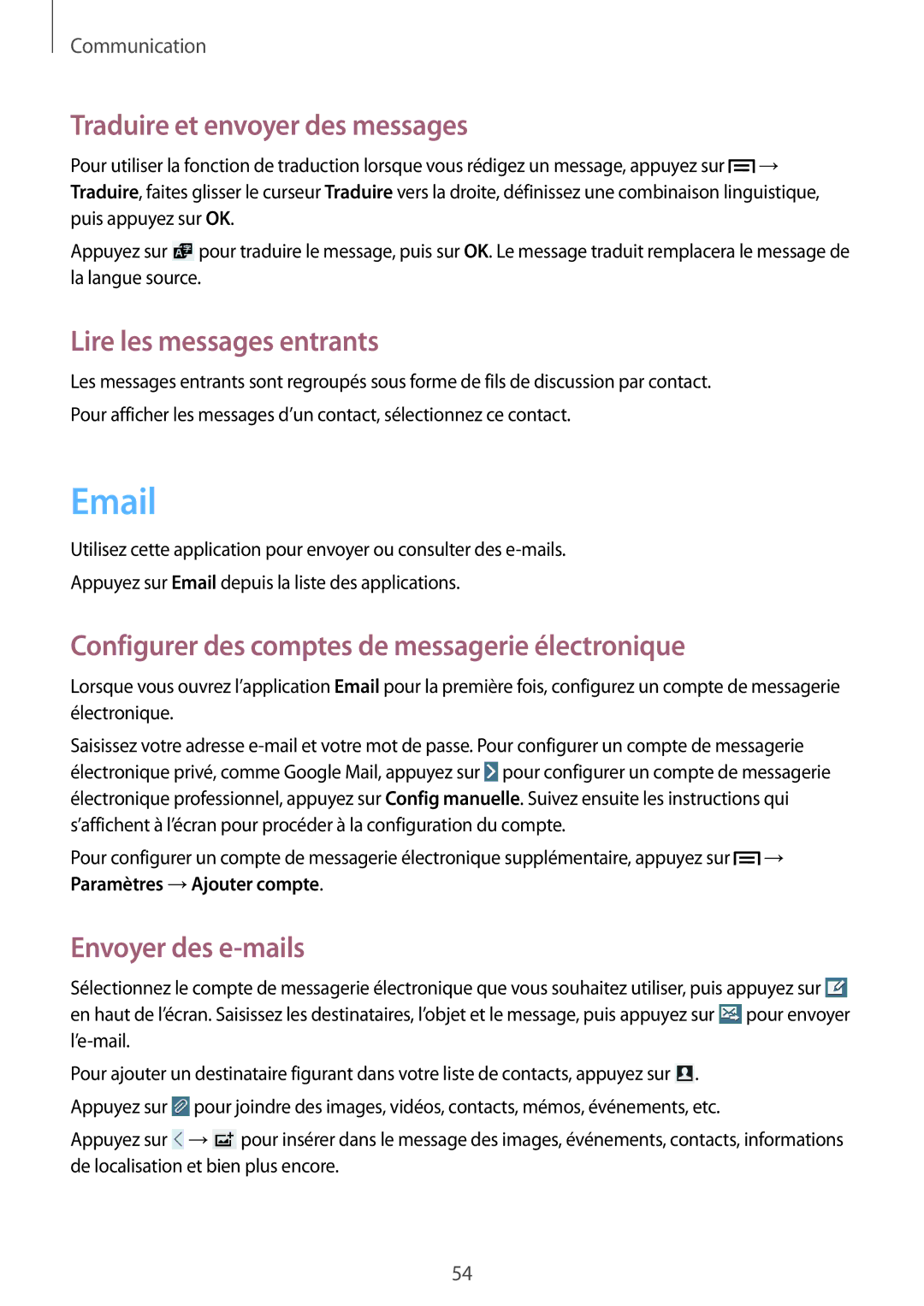 Samsung SM-T3150ZWABOG, SM-T3150ZWAXEF Traduire et envoyer des messages, Lire les messages entrants, Envoyer des e-mails 