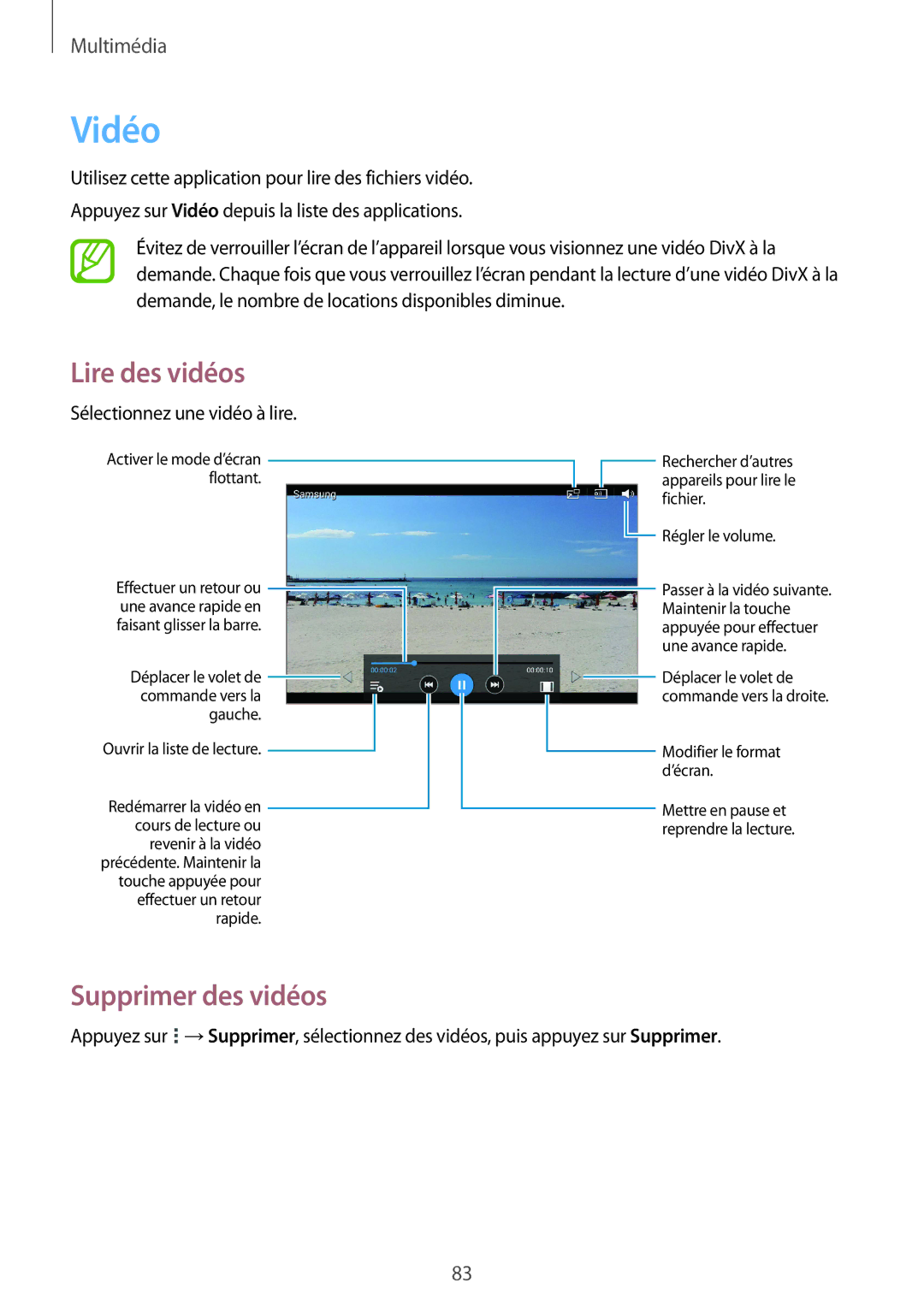 Samsung SM-T3150MKABOG, SM-T3150ZWAXEF, SM-T3150MKAXEF, SM-T3150ZWABOG manual Vidéo, Supprimer des vidéos 