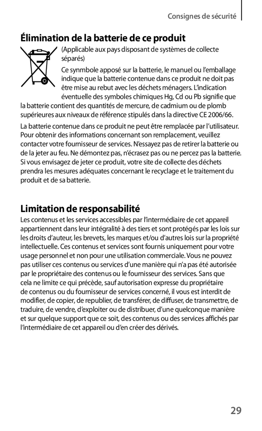 Samsung SM-T3150MKAXEF, SM-T3150ZWAXEF, SM-T3150ZWABOG, SM-T3150MKABOG manual Élimination de la batterie de ce produit 