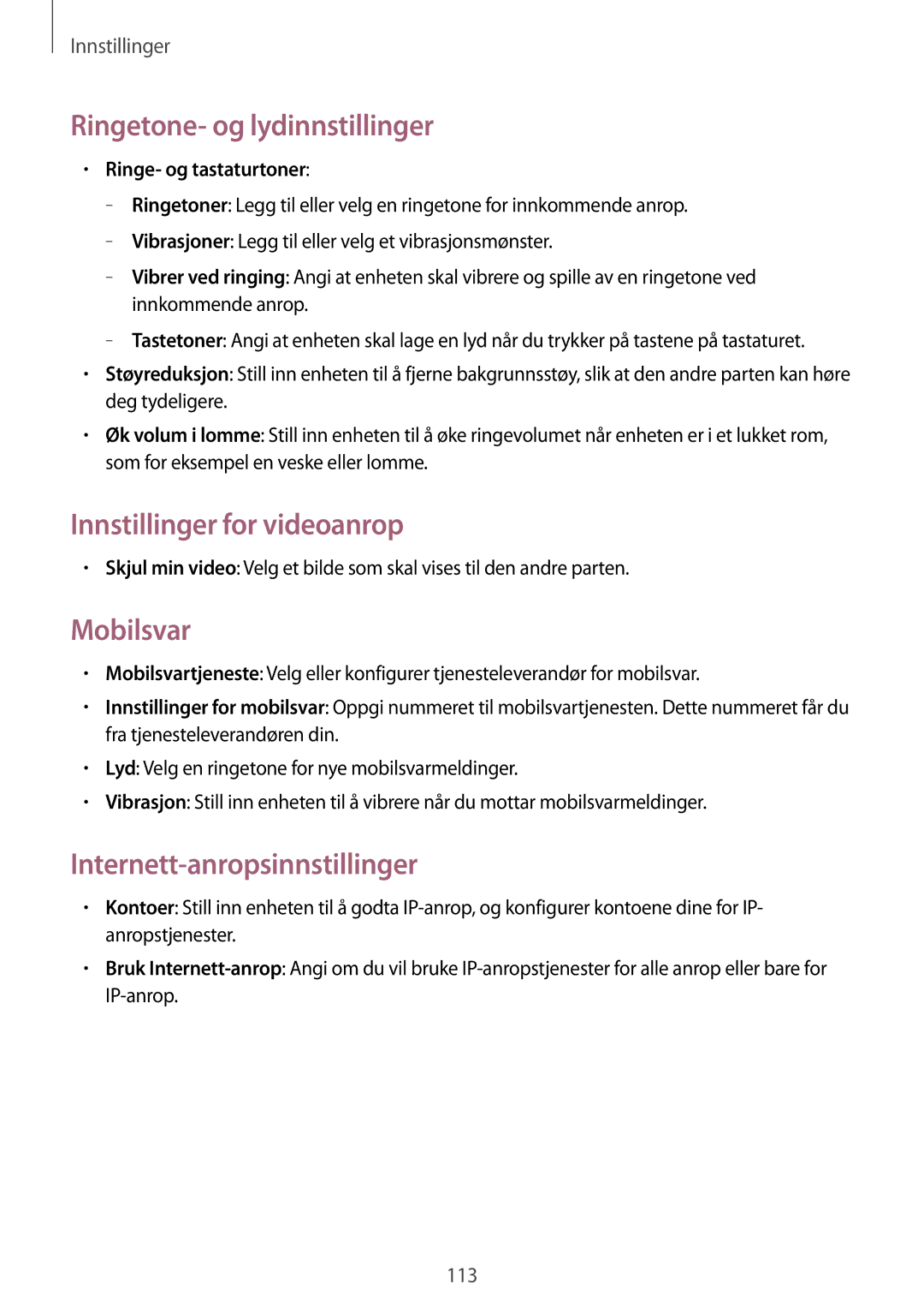 Samsung SM-T3150GNENEE Ringetone- og lydinnstillinger, Innstillinger for videoanrop, Mobilsvar, Ringe- og tastaturtoner 