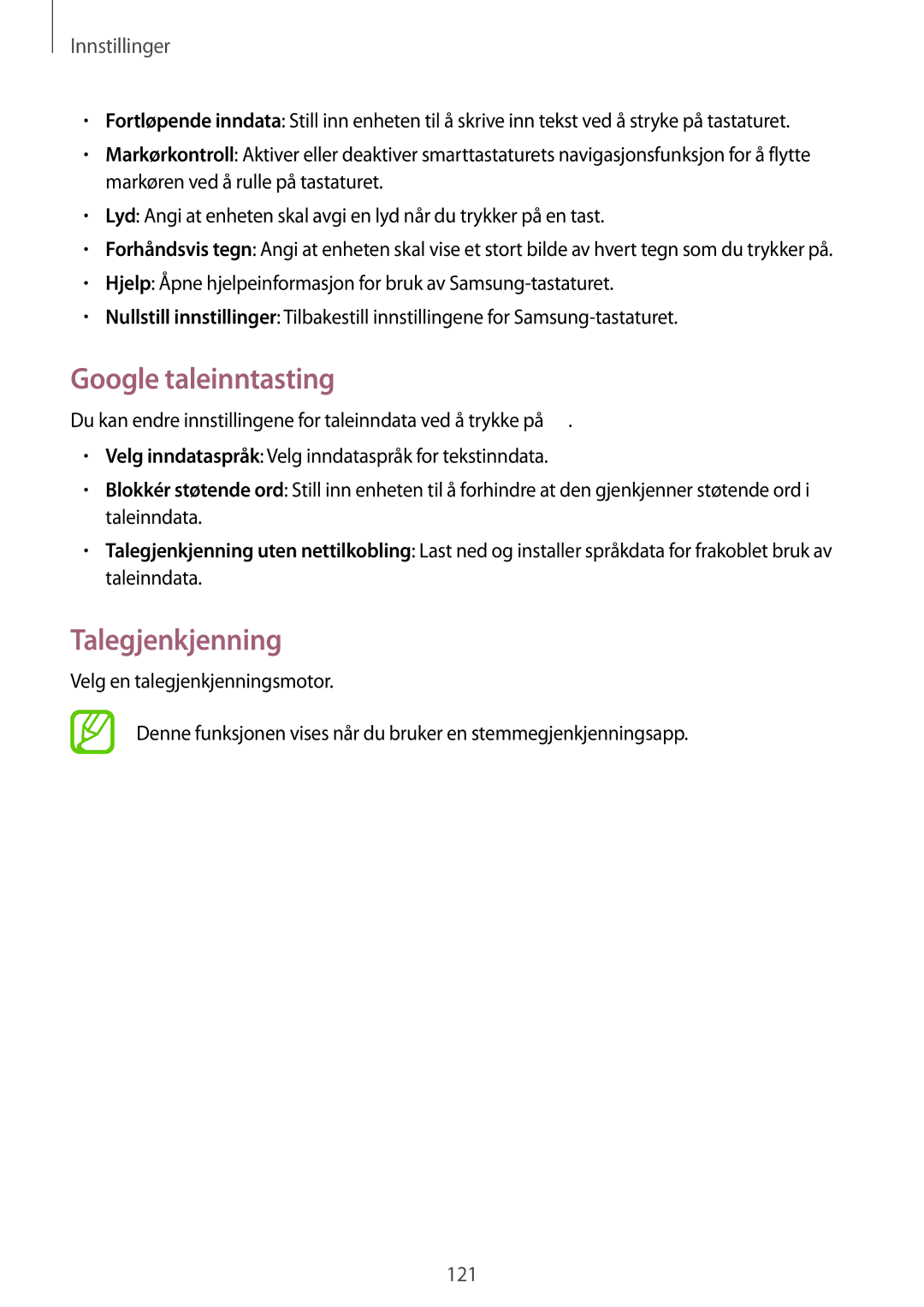 Samsung SM-T3150GRENEE, SM-T3150ZWENEE, SM-T3150GNENEE, SM-T3150GNANEE manual Google taleinntasting, Talegjenkjenning 