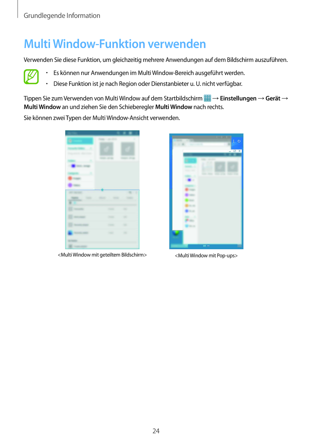 Samsung SM-T320NZKAATO, SM-T320NZKATUR, SM-T320NZWATUR, SM-T320NZKATPH, SM-T320NZWATPH manual Multi Window-Funktion verwenden 